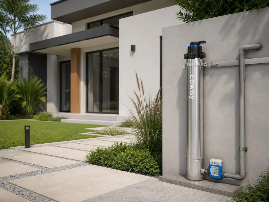 Coway Outdoor Water Filter installed at a home exterior